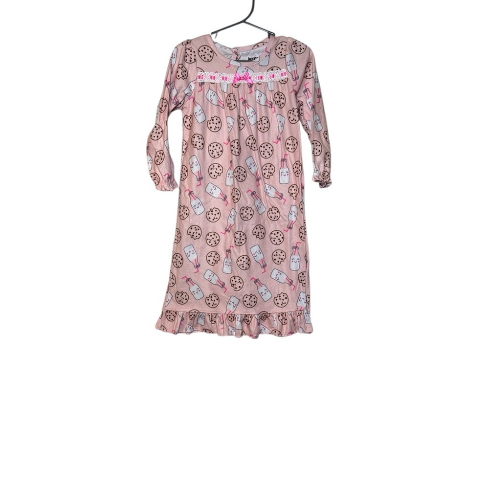 Toddler Girls Long Sleeve Nightgown Pink with Milk and Cookies Size 2T